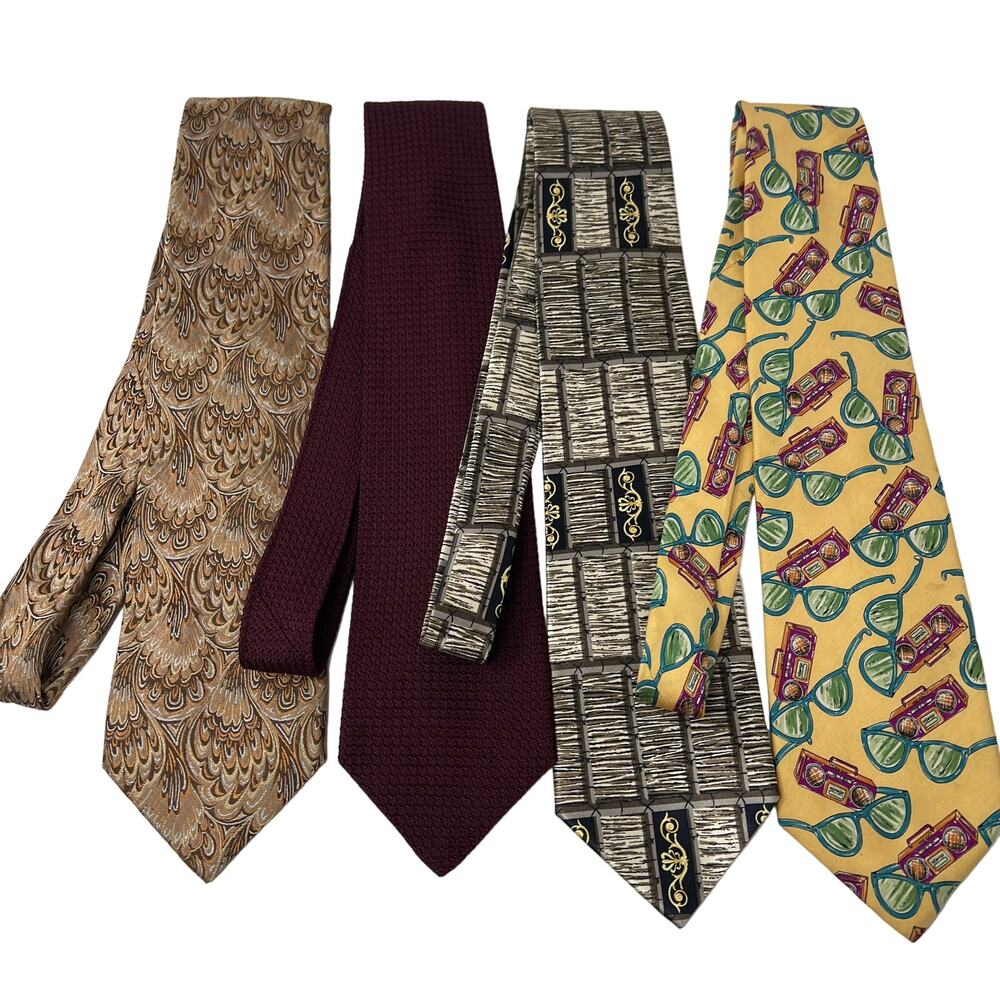 BUNDLE Ties Silk Designer Sulka Moda Italy Culwell Big Knot Tan Red Brown